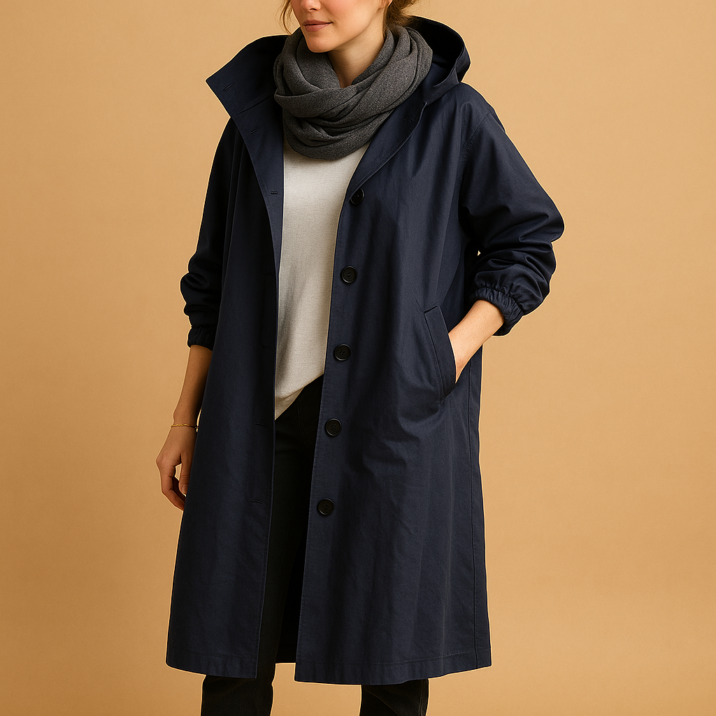 Waterdichte Trenchcoat Voor Vrouwen Lang Met Capuchon En Knopen