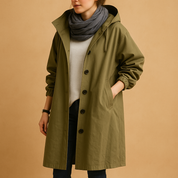Trench-Coat Imperméable Long pour Femme avec Capuche et Boutons