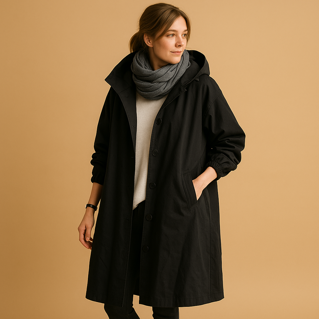 Waterdichte Trenchcoat Voor Vrouwen Lang Met Capuchon En Knopen