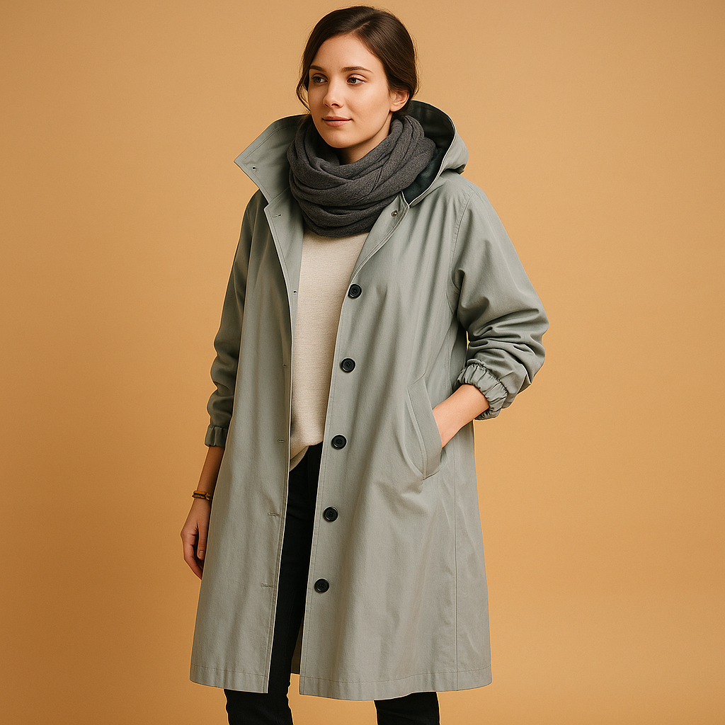 Waterdichte Trenchcoat Voor Vrouwen Lang Met Capuchon En Knopen