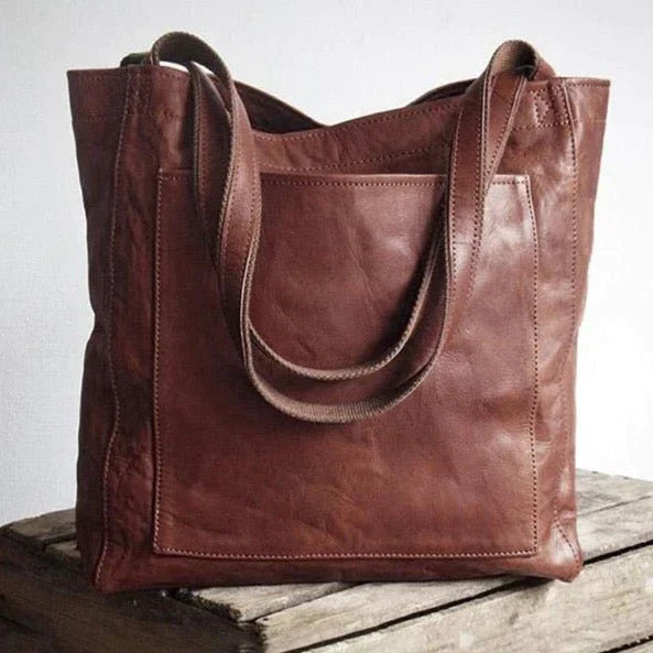 Leather Shoulder Bag for Women with Spacious Shopper Shape