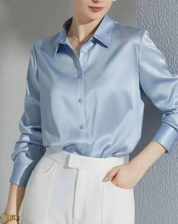 Satin Blouse for Women with Classic Collar and Elegant Fit