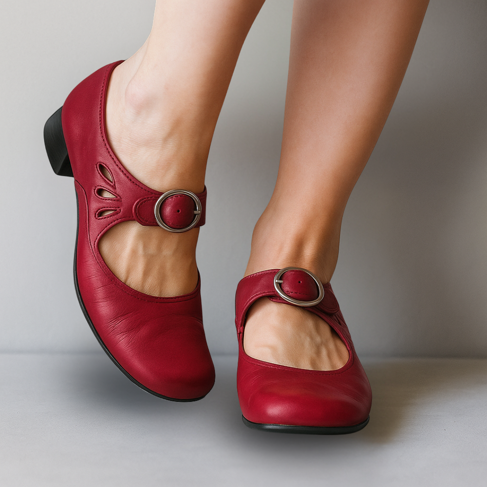 Dames Romantische Leren Mary Jane Pumps met Enkelband
