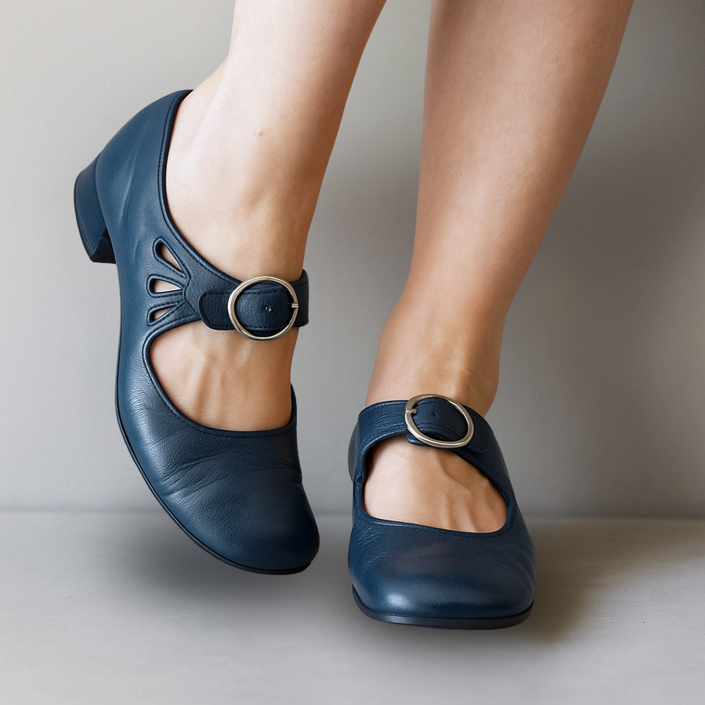 Dames Romantische Leren Mary Jane Pumps met Enkelband