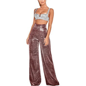 Elegante glitter feest pantalon dames flared pijpen