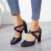 Women's Pumps with Crossed Straps and Block Heel
