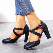 Women's Pumps with Crossed Straps and Block Heel