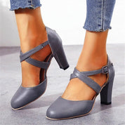 Women's Pumps with Crossed Straps and Block Heel