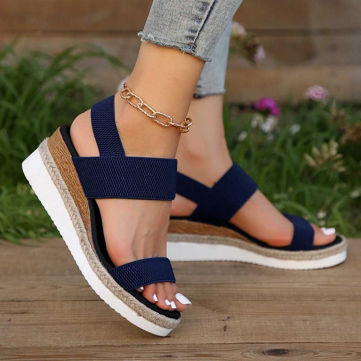 Dames Sleehak Sandalen Met Elastische Bandjes