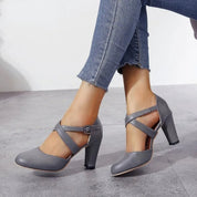 Women's Pumps with Crossed Straps and Block Heel