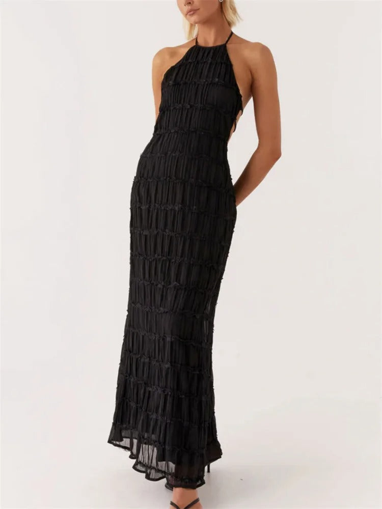 Mila - Elegancka sukienka maxi z halterem i odkrytymi plecami