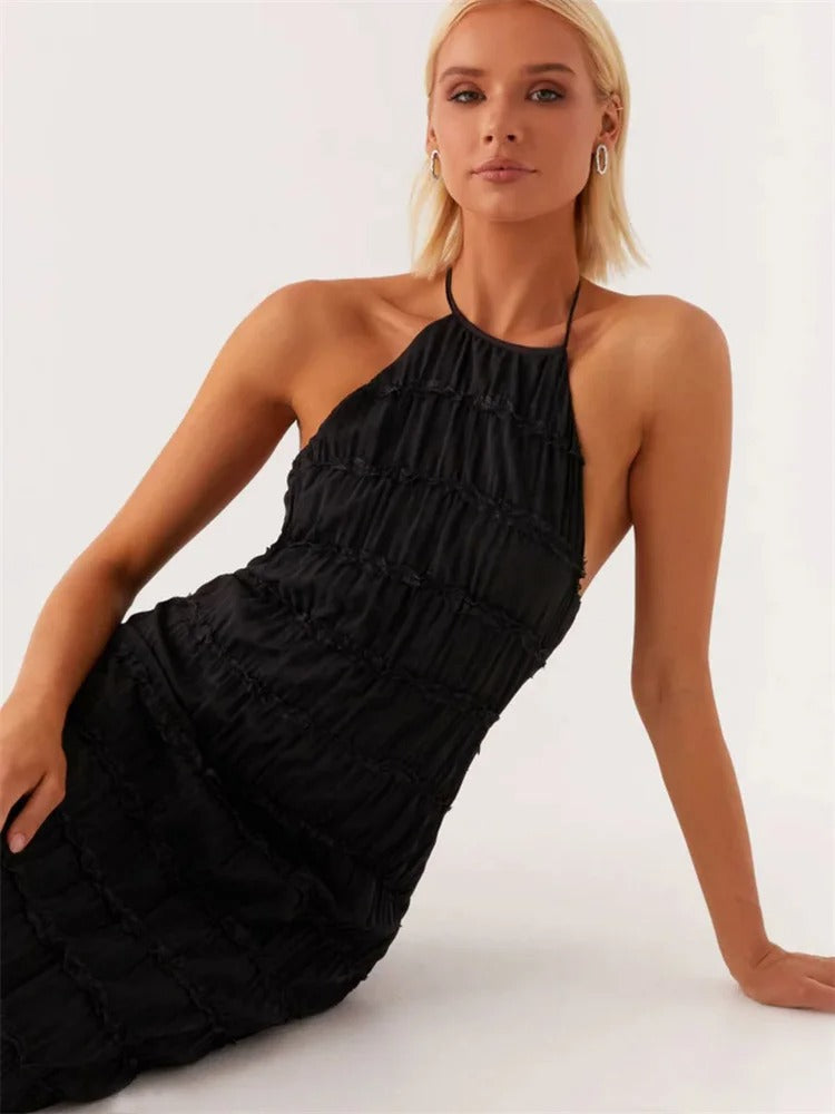 Mila - Elegante Maxi-Jurk met Halter en Open Rug