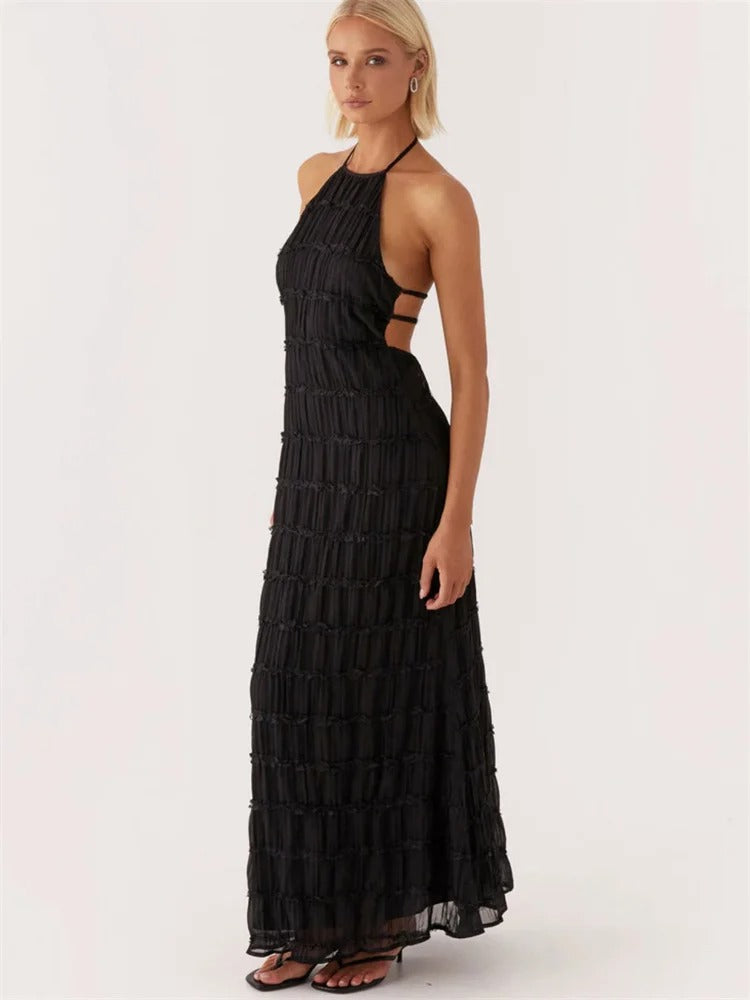 Mila - Elegancka sukienka maxi z halterem i odkrytymi plecami