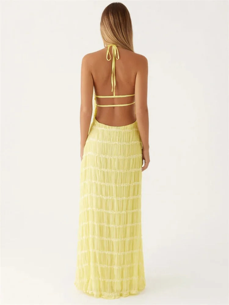 Mila - Elegante Maxi-Jurk met Halter en Open Rug