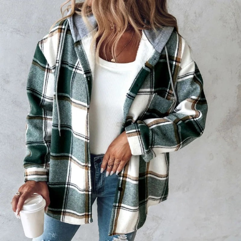 Geruite Herfst Jas Vrouwen capuchon casual