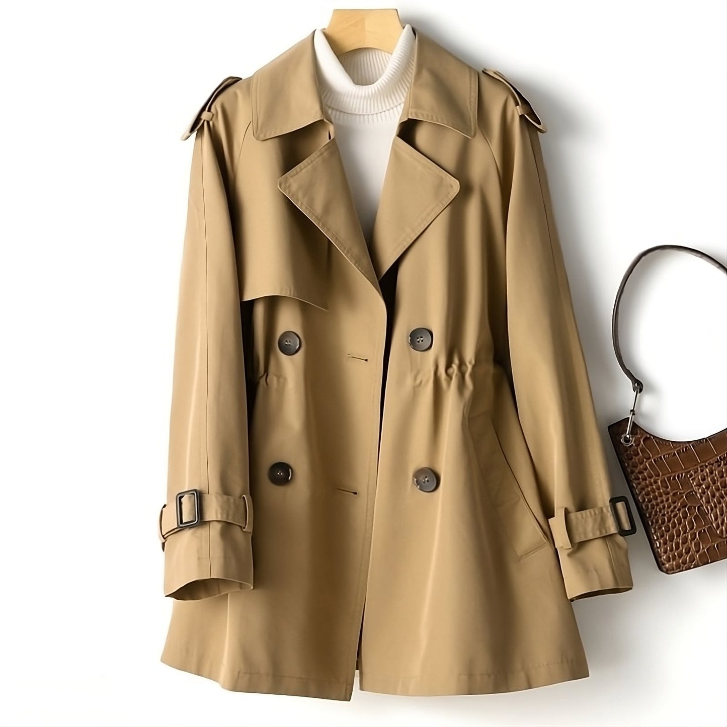 Chique Vrouwen Mini Trenchcoat Lente met Ceintuur
