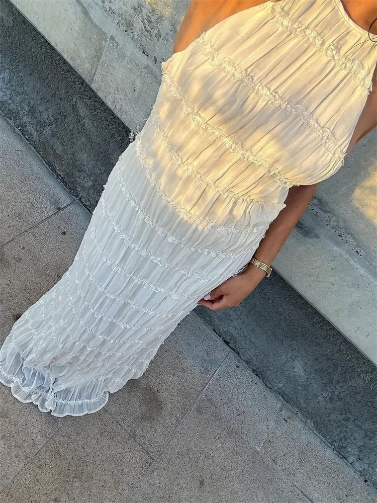 Mila - Elegante Maxi-Jurk met Halter en Open Rug