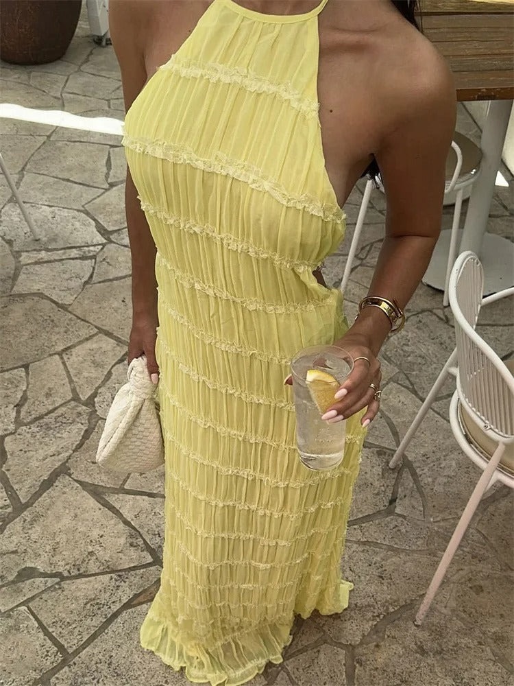 Mila - Elegante Maxi-Jurk met Halter en Open Rug