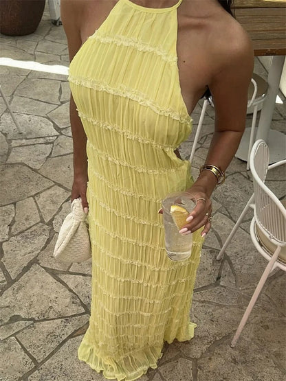 Mila - Elegante Maxi-Jurk met Halter en Open Rug