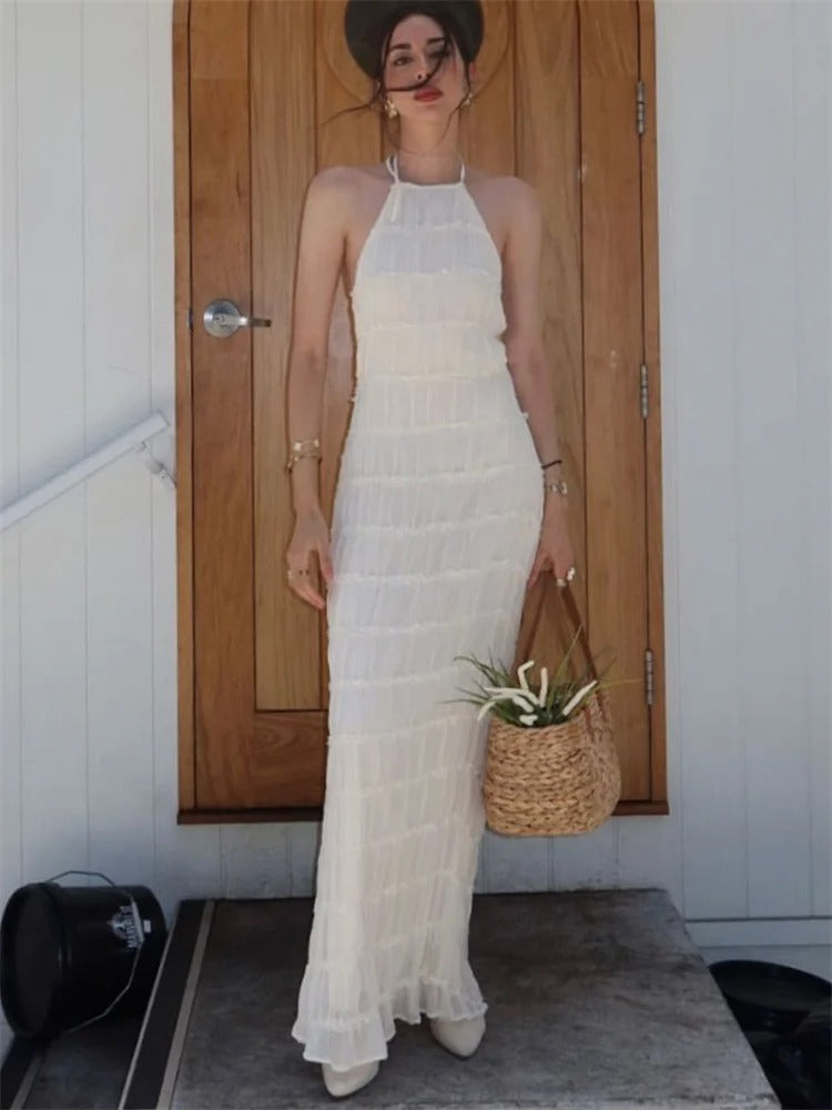 Mila - Elegancka sukienka maxi z halterem i odkrytymi plecami