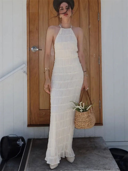 Mila - Elegante Maxi-Jurk met Halter en Open Rug