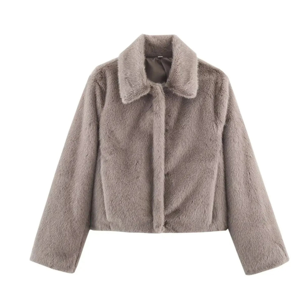 Manteau d'hiver court en fausse fourrure avec col et boutons pour femmes