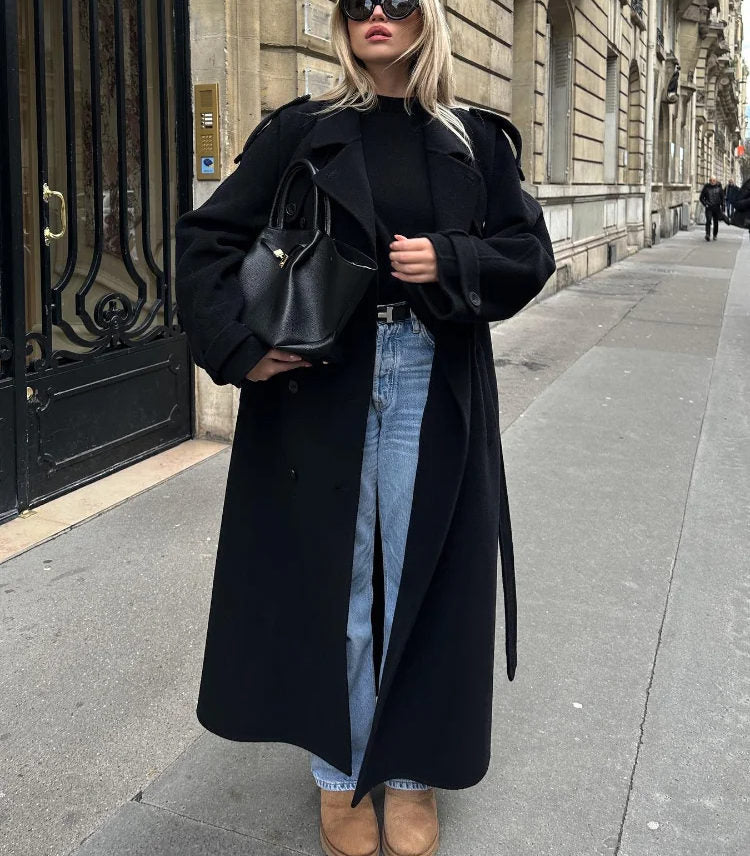 Long Manteau Oversize avec Ceinture pour Femme
