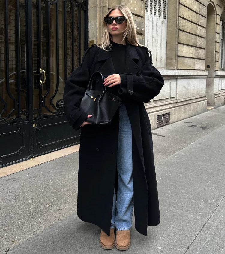 Long Manteau Oversize avec Ceinture pour Femme