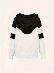 Marguerite color-block hooded pullover, back view flat lay