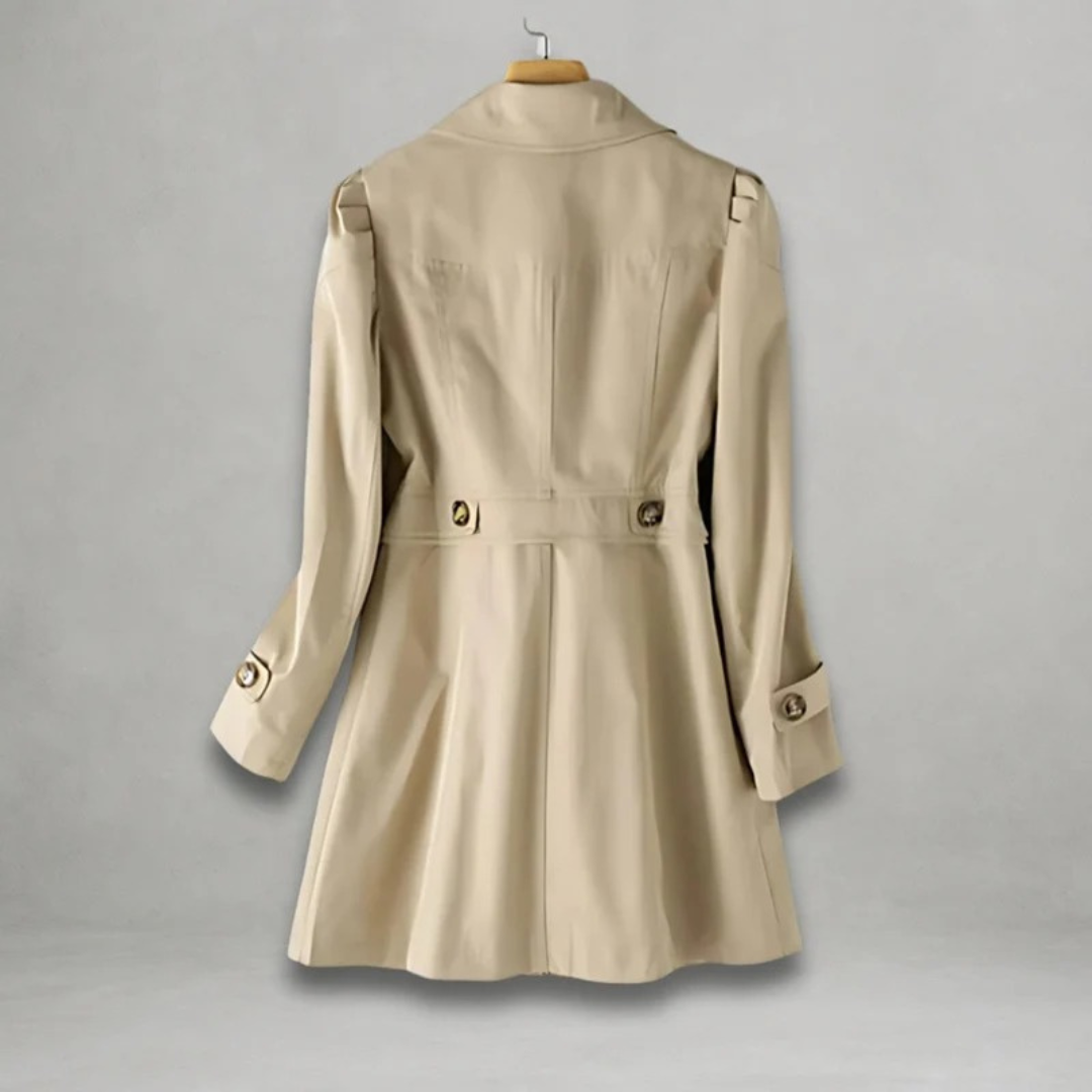 Women's Classic Trench Coat with a Striking Collar and Buttons