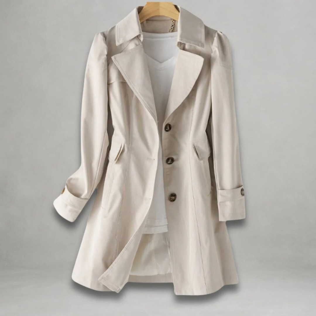 Women's Classic Trench Coat with a Striking Collar and Buttons