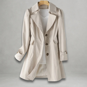 Women's Classic Trench Coat with a Striking Collar and Buttons
