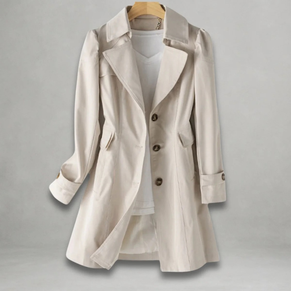 Women's Classic Trench Coat with a Striking Collar and Buttons