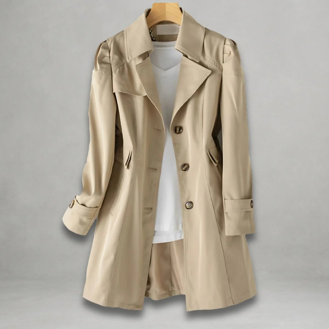 Women's Classic Trench Coat with a Striking Collar and Buttons