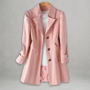 Women's Classic Trench Coat with a Striking Collar and Buttons