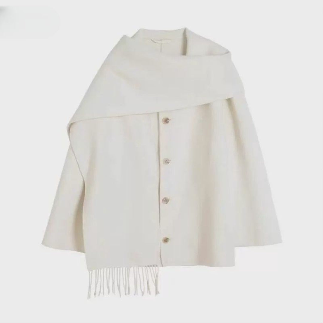 Bruine Wollen Winterjas Stijlvol Oversized met Sjaal Dames