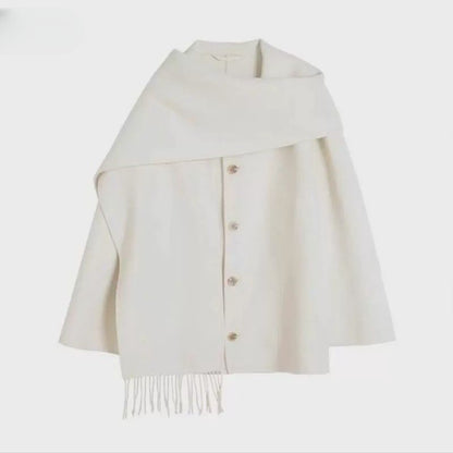 Bruine Wollen Winterjas Stijlvol Oversized met Sjaal Dames