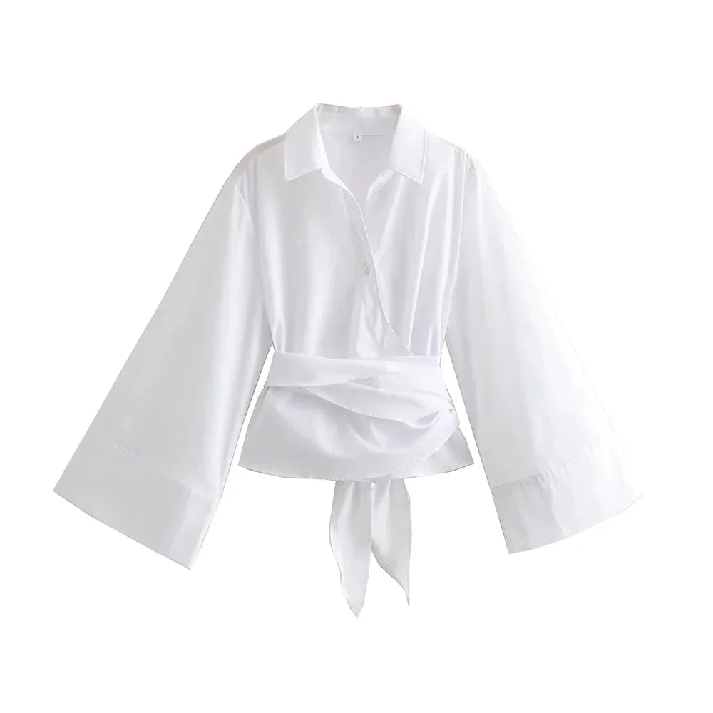 Blouse kimono élégante pour femmes avec ceinture à la taille et fermeture croisée