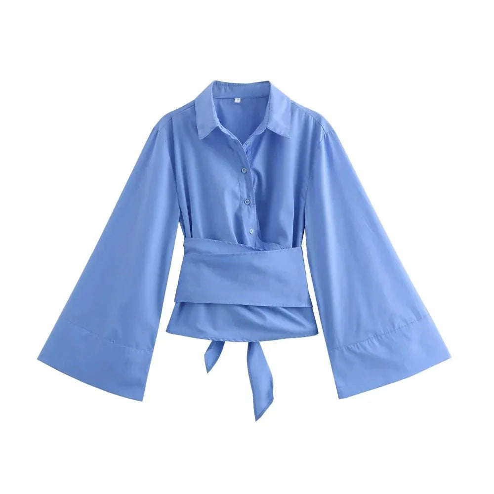 Blouse kimono élégante pour femmes avec ceinture à la taille et fermeture croisée