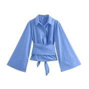 Blouse kimono élégante pour femmes avec ceinture à la taille et fermeture croisée