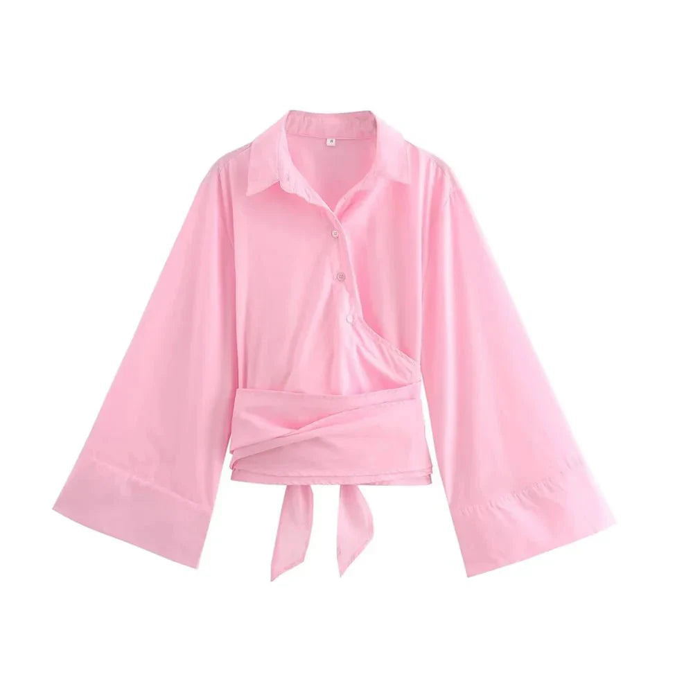 Vrouwen Elegante Kimono Blouse met Tailleband en Overslag