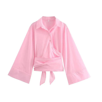 Vrouwen Elegante Kimono Blouse met Tailleband en Overslag