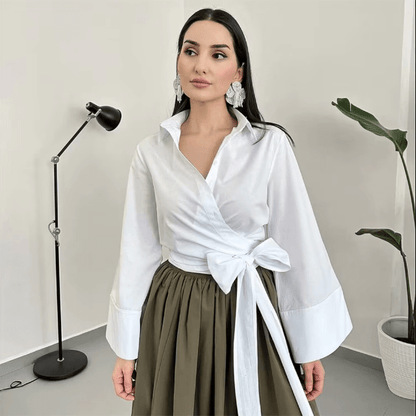 Vrouwen Elegante Kimono Blouse met Tailleband en Overslag