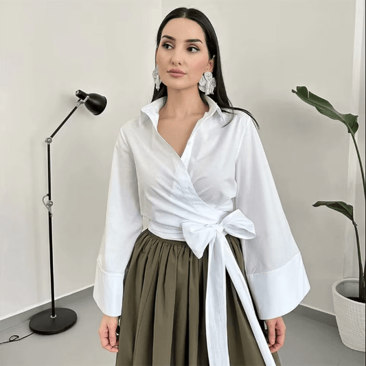 Vrouwen Elegante Kimono Blouse met Tailleband en Overslag