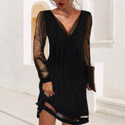 Robe de soirée noire élégante chic pour femmes avec manches en mesh