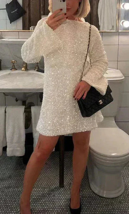 Glitter Chique Vrouwen Mini Cocktailjurk Open Rug Met Strik