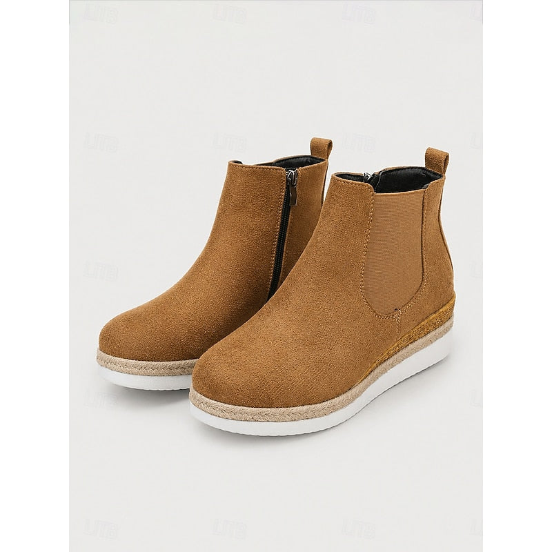 Dames Trendy Platform Enkellaarzen met Sleehak en Rits