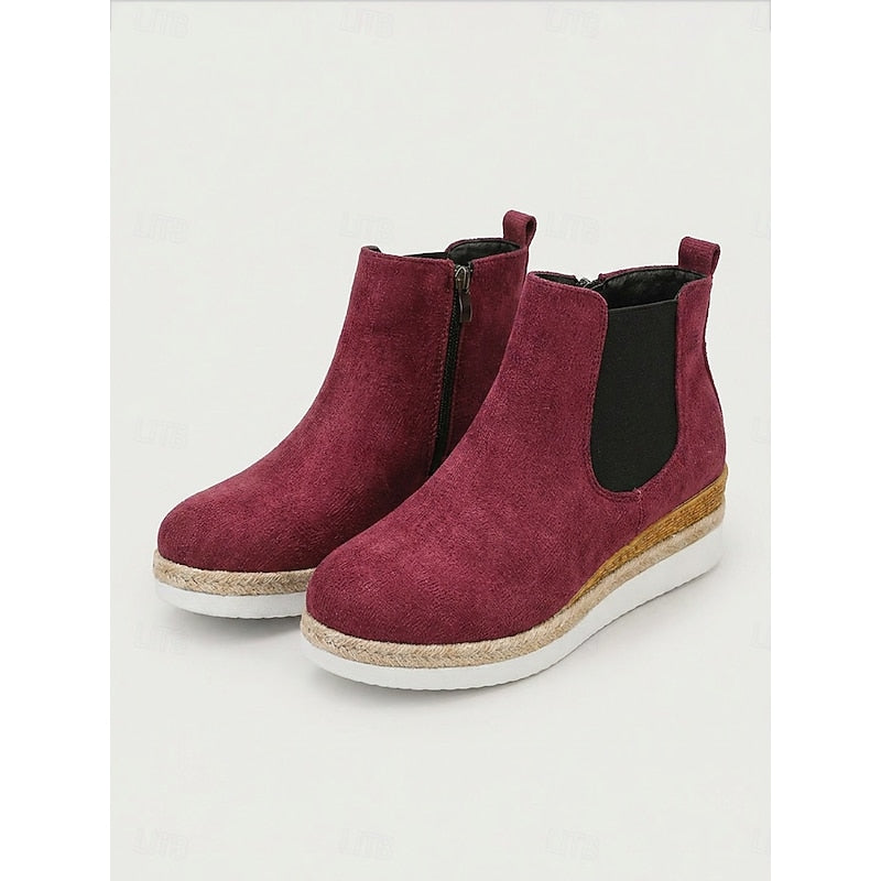 Dames Trendy Platform Enkellaarzen met Sleehak en Rits