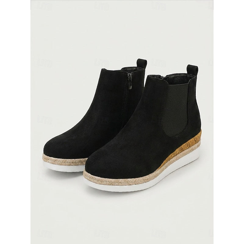 Dames Trendy Platform Enkellaarzen met Sleehak en Rits