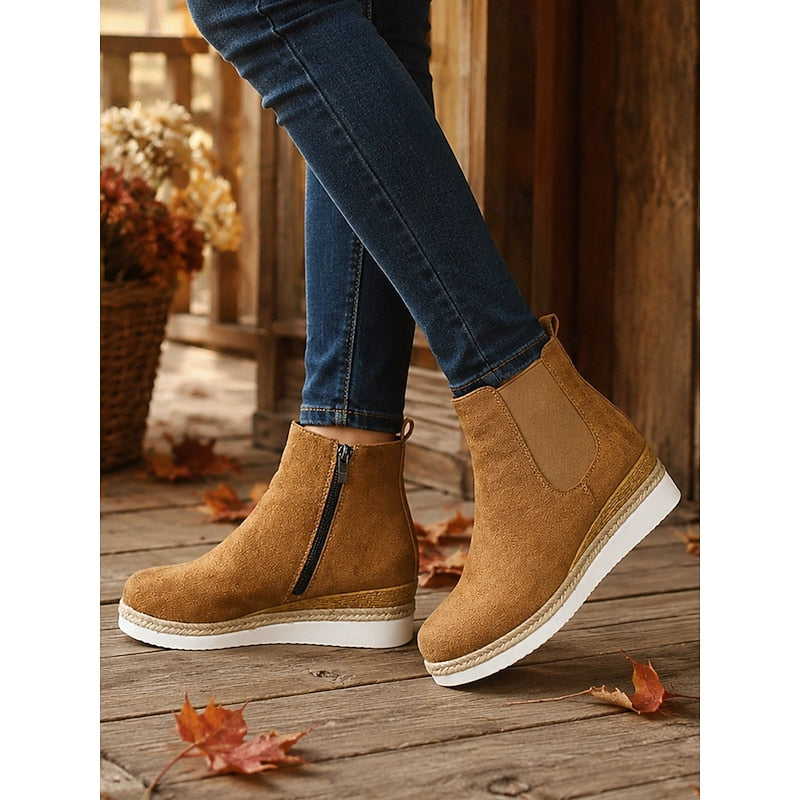 Dames Trendy Platform Enkellaarzen met Sleehak en Rits